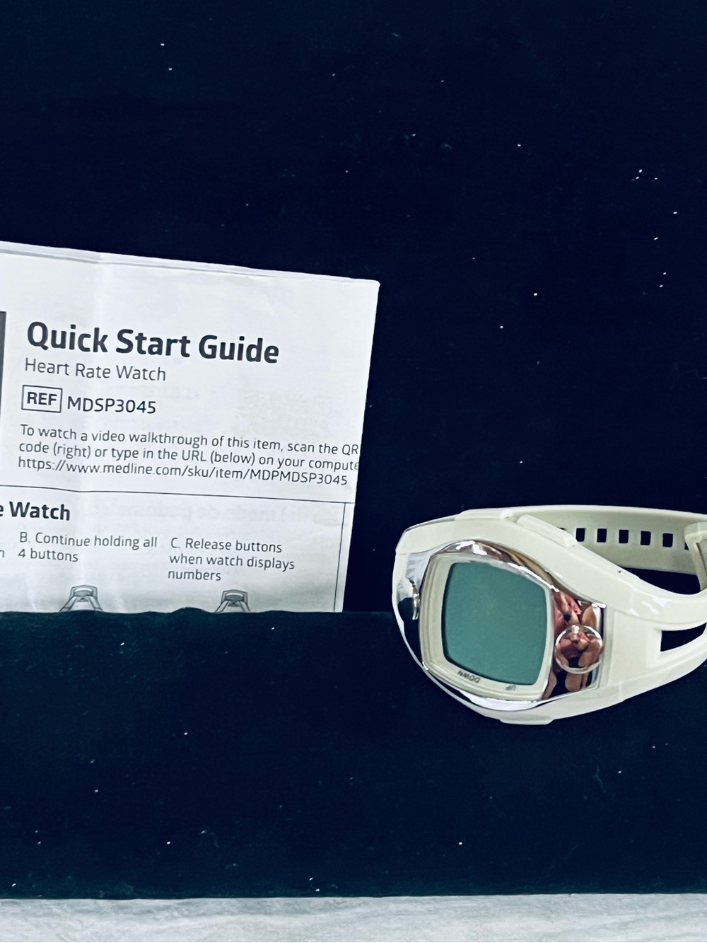 White Digital Heart Rate Watch with Quick Start Guide